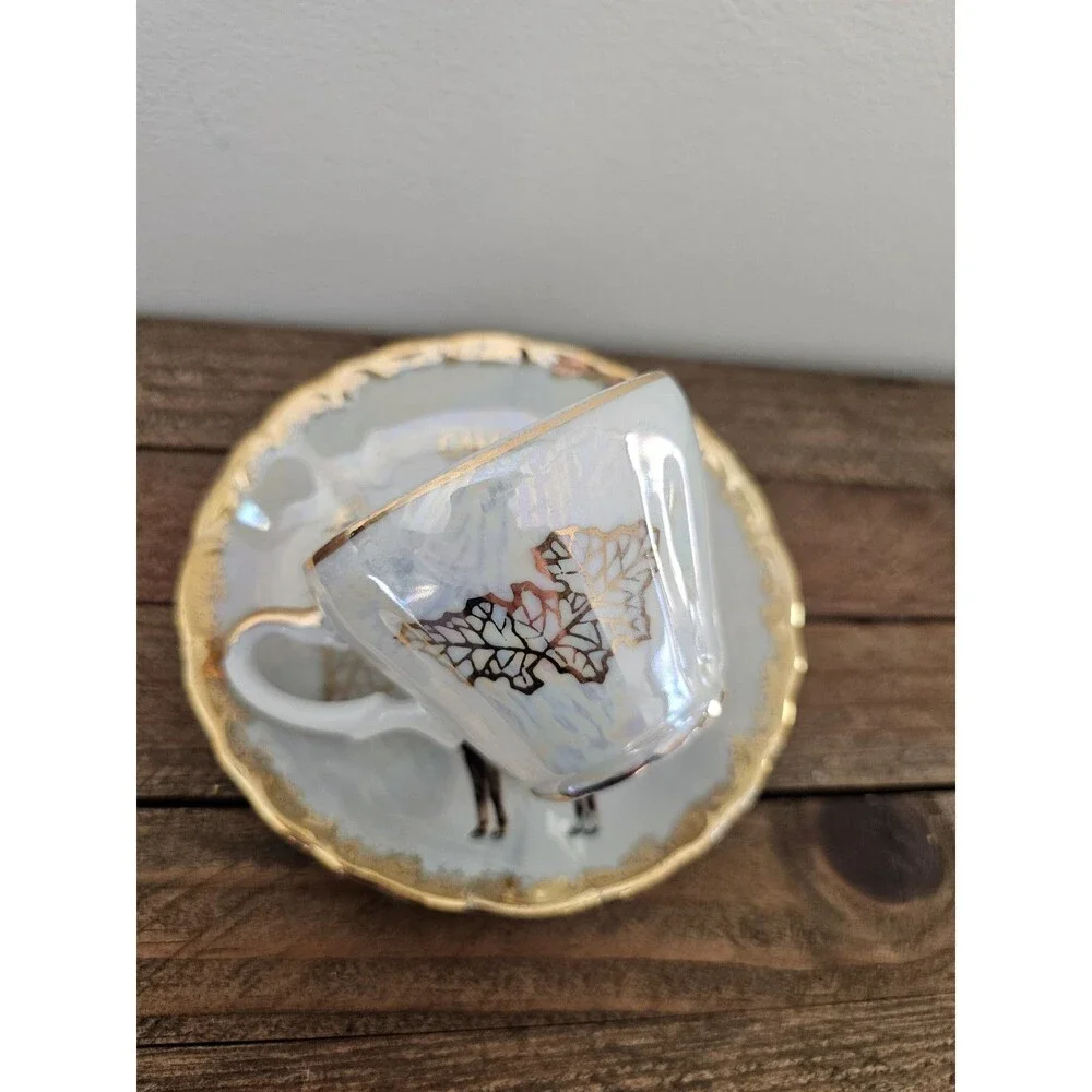 Vintage Mounted Royal Police Iridescent Demitasse Cup And Saucer